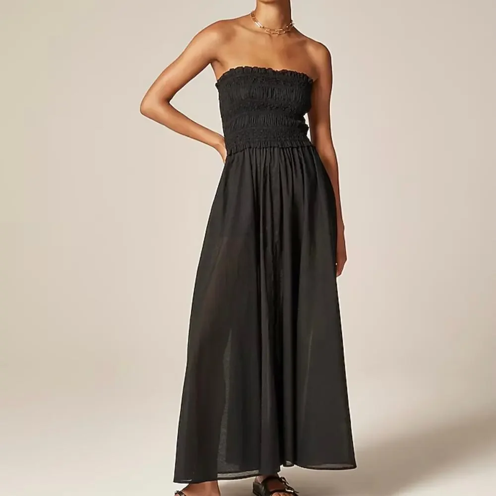 J Crew Women's Smocked Cotton Voile Maxi Dress Medium Black - Picture 1 of 16